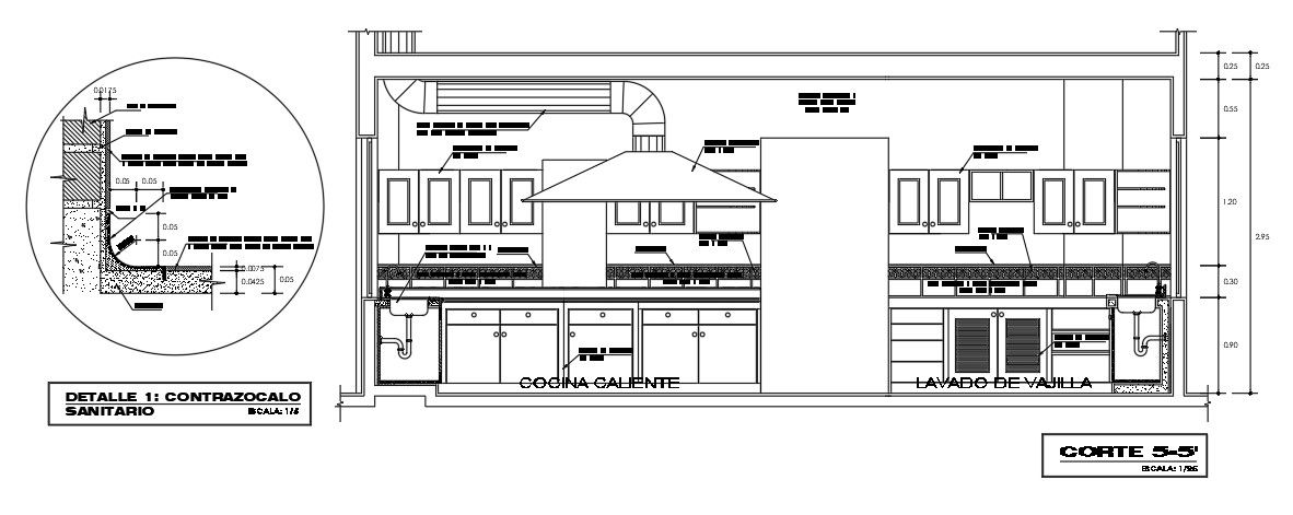 The front section view of the 8x10m kitchen building is given in this AutoCAD drawing model. Download now.