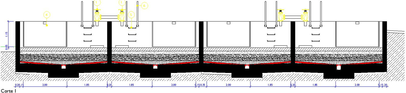 The front section view of the gravity thickness tank section drawing