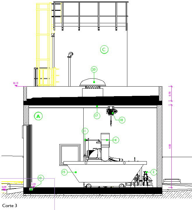 The front section view of the sludge hydration building