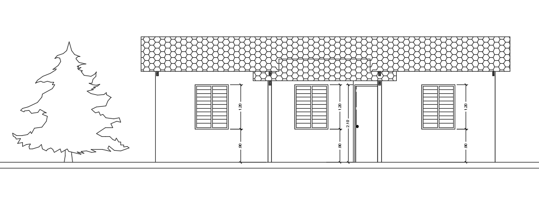 The front side elevation layout of the 10x8m single story residential house building