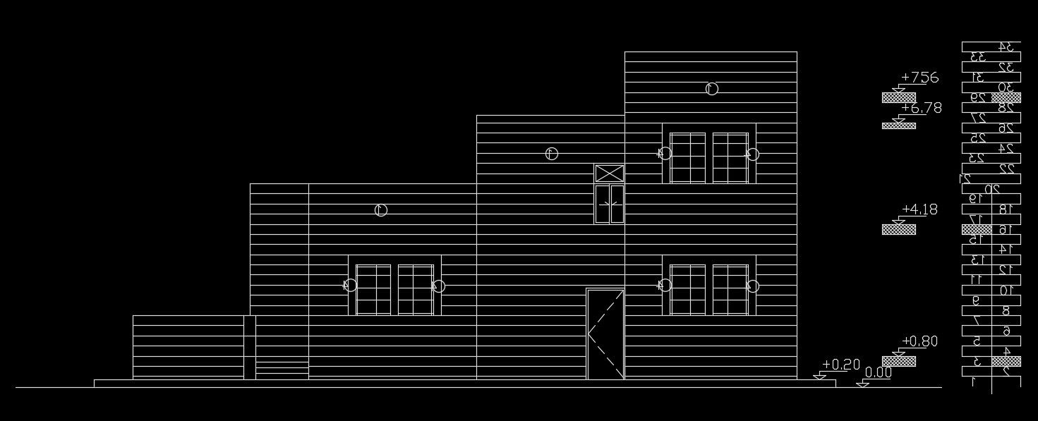 The front side elevation view of the 14x12m house building