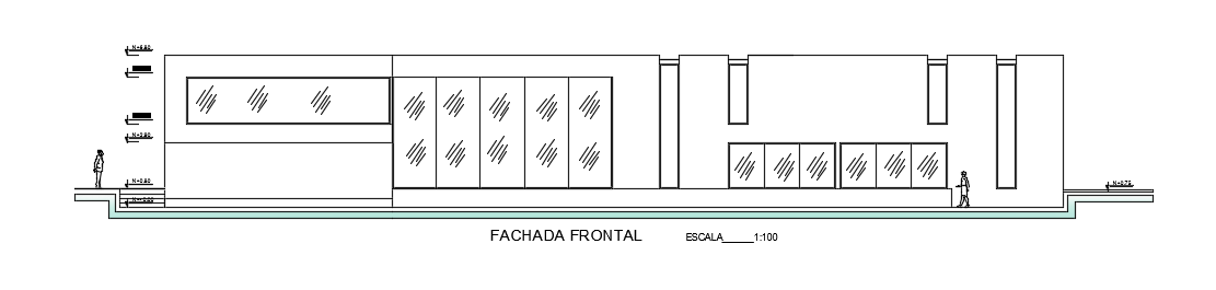 The front side elevation view of the 14x40m luxury bungalow house building