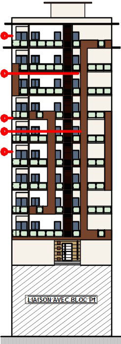 The front side elevation view of the 28x14m apartment building