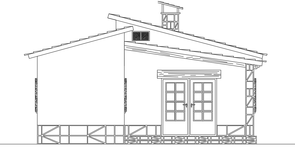 The front side elevation view of the 8x11m house building block