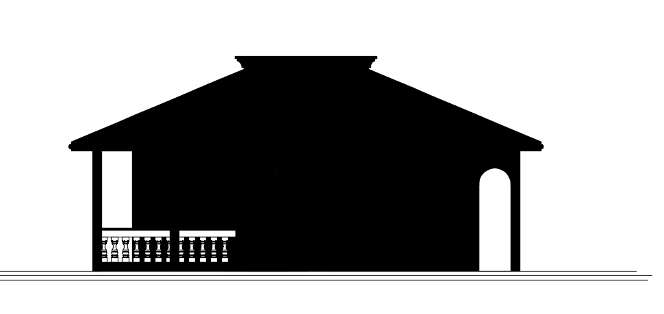 The front side elevation view of the 8x16m single family house building