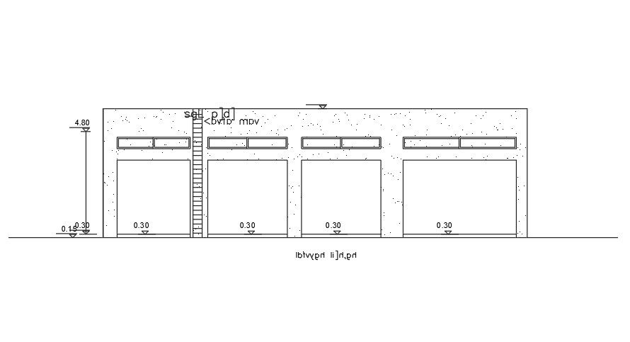 The front side elevation view of the 9x18m store house building AutoCAD drawing