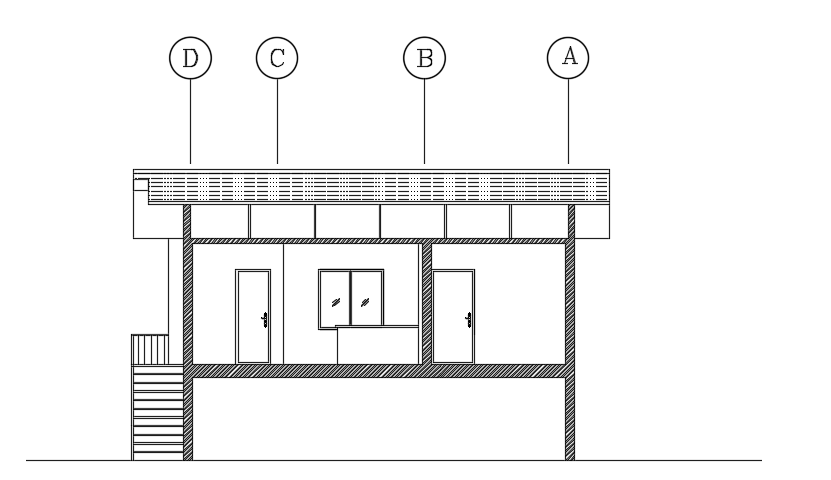 The front side elevation view of the 9x8m house building drawing