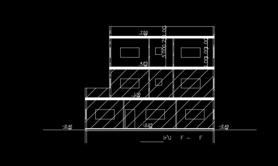 The front side section view of 14x14m house building
