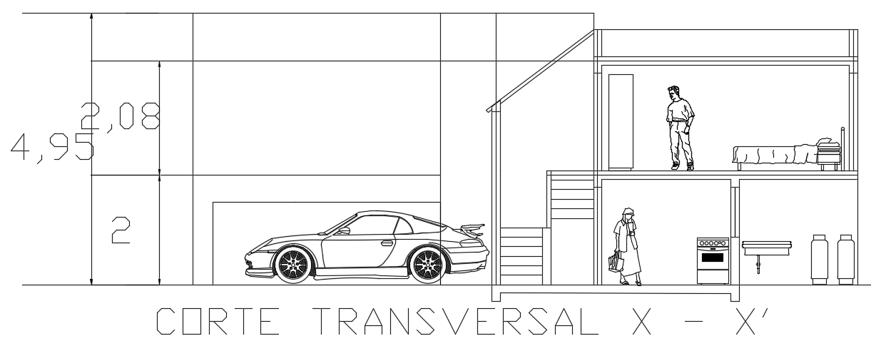 The front side section view of the 10x7m house building