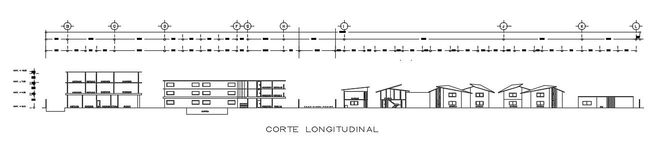 The front side section view of the 164x84m hotel building is given in this AutoCAD drawing model. Download now.
