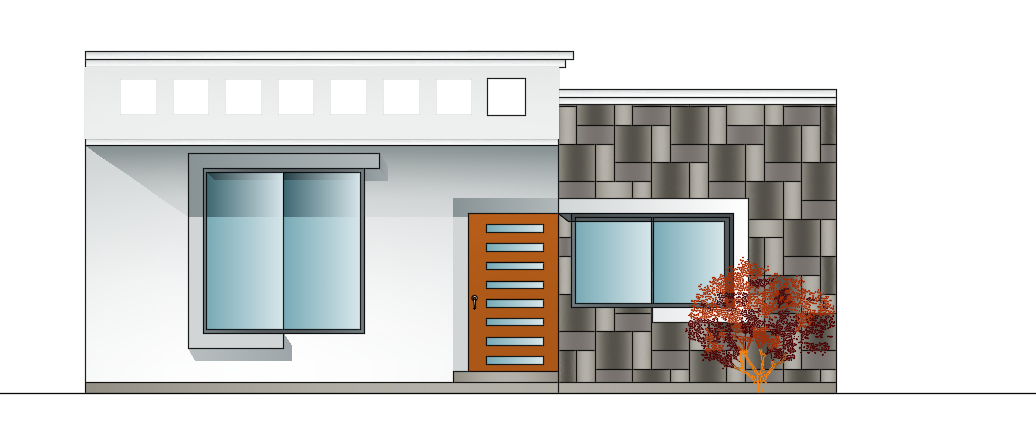 The front view of the 10x24m house building cad drawing
