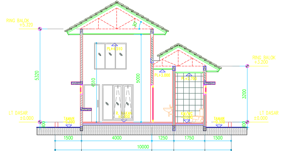 The front view of the architecture house building drawing is given in AutoCAD
