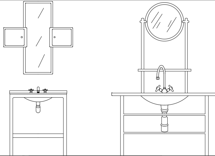 Front View Washbasin with Mirror AutoCAD DWG Drawing