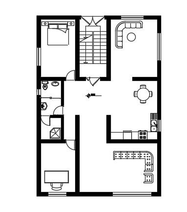10x15m Two-Story House Ground Floor Furniture CAD Layout