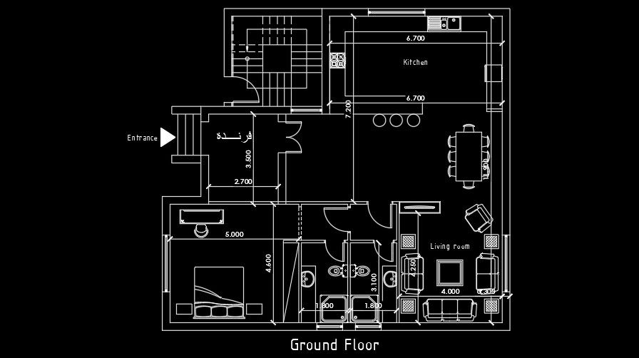 13 × 12 m Residential 1 BHK Ground Floor CAD House Design