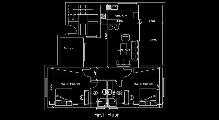 2BHK First Floor House Plan 13x12m AutoCAD DWG File