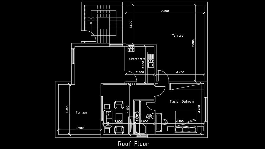Roof Floor House 13x12m DWG with Complete Furniture Setup