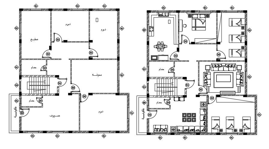 13x15m Ground Floor CAD House Plan with Furniture Details