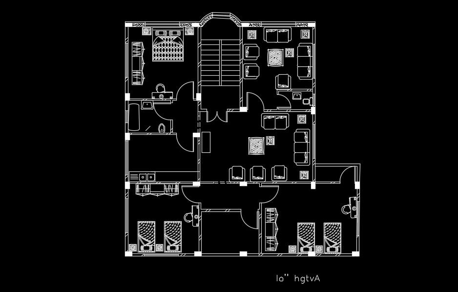 14×14 m 3BHK House Furniture Layout AutoCAD DWG Drawing Plan