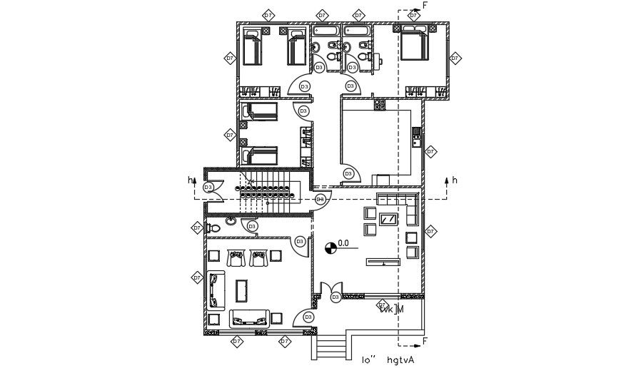 14x17m House CAD Plan with Detailed Furniture Layout