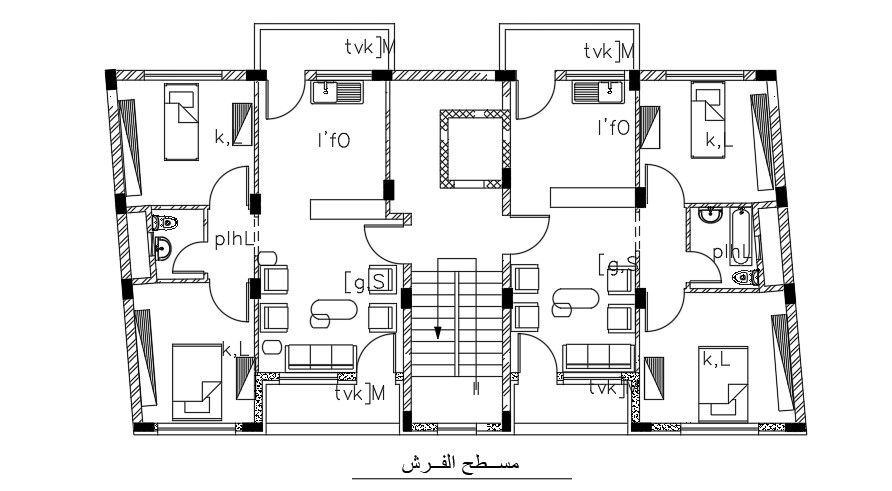 Furniture layout design for 17x10m house plan in DWG file