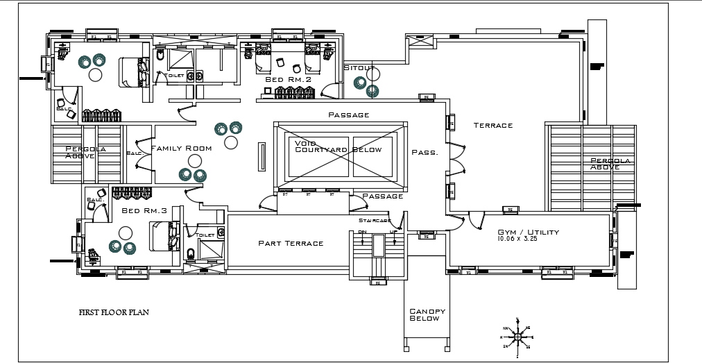 The furniture’s layout of the 19x15m first floor house design is given in this file