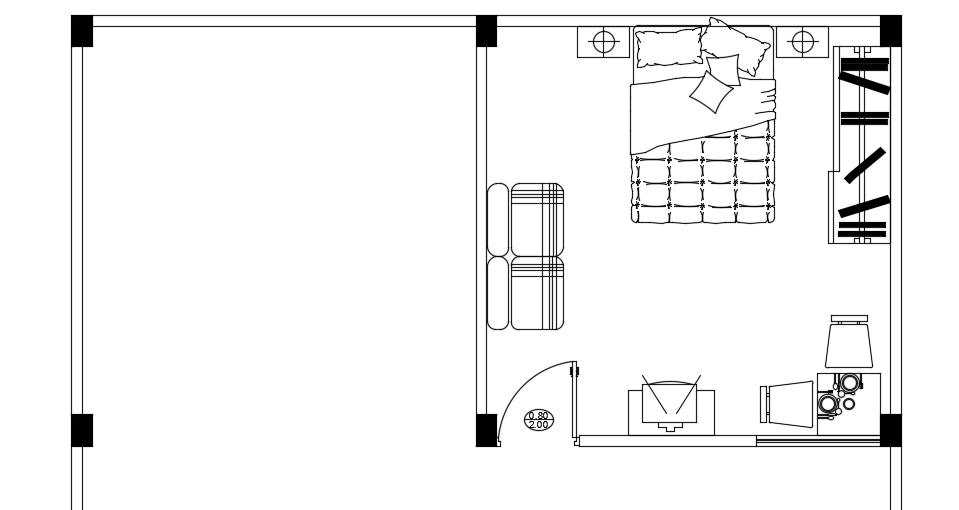 First Floor 8x10m Bedroom Layout in 2D CAD Drawing