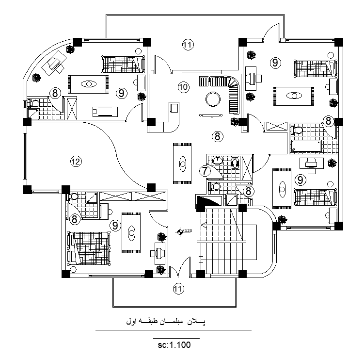Furniture Layout AutoCAD Drawing for 8x10m First Floor