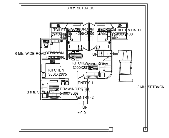 AutoCAD 14x12m Ground Floor House Furniture Design Layout