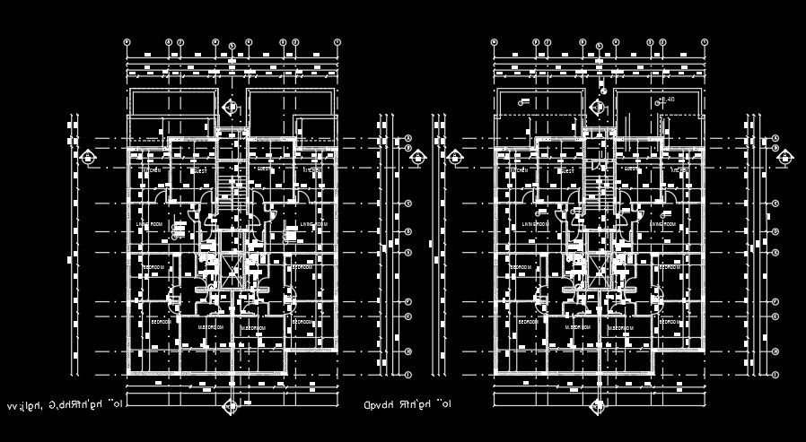 The ground and first floor detail of the 44’x60’ twin house plan AutoCAD drawing