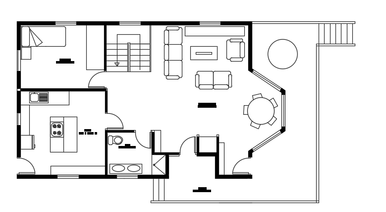 AutoCAD Ground Floor Furniture Plan for 7x14m House