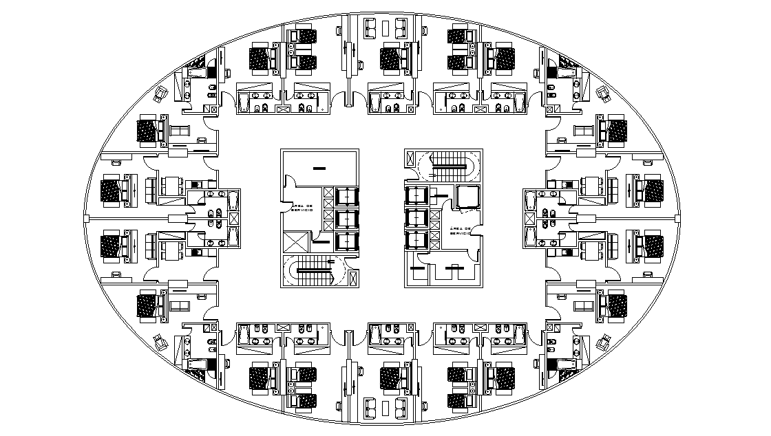 The hotel floor plan drawing presented in this AutoCAD file. Download DWG File