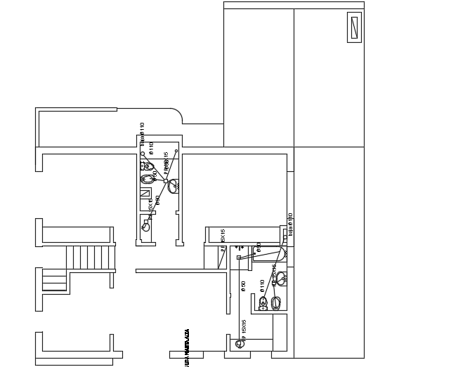 The hydraulic layout of the 15x13m architecture 3bhk first floor house plan cad drawing