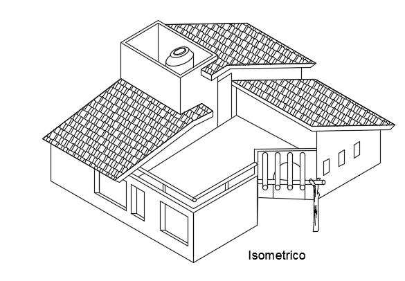 The isometric view of the 8x8m house building