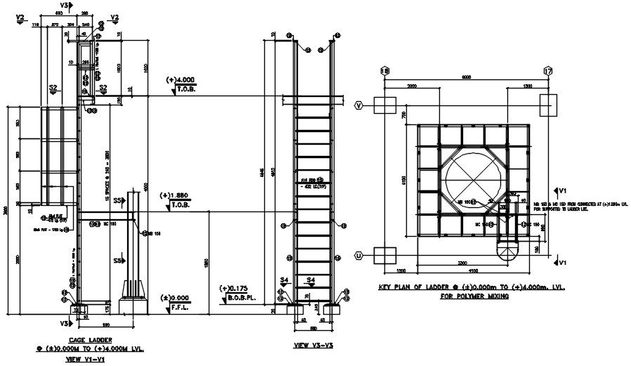 The key plan of the ladder and Cage ladder section details are given in this 2D AutoCAD DWG drawing.Download the AutoCAD 2D DWG file.