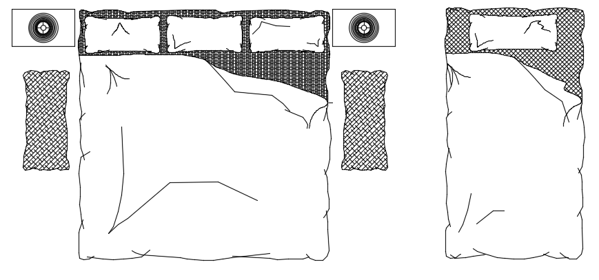 King and Single Bed Plan 2D AutoCAD Drawing Format
