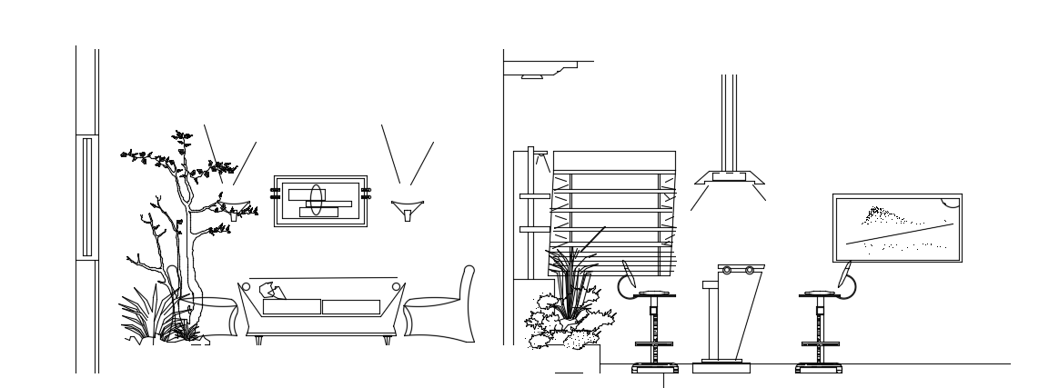 The kitchen and living room section CAD drawing