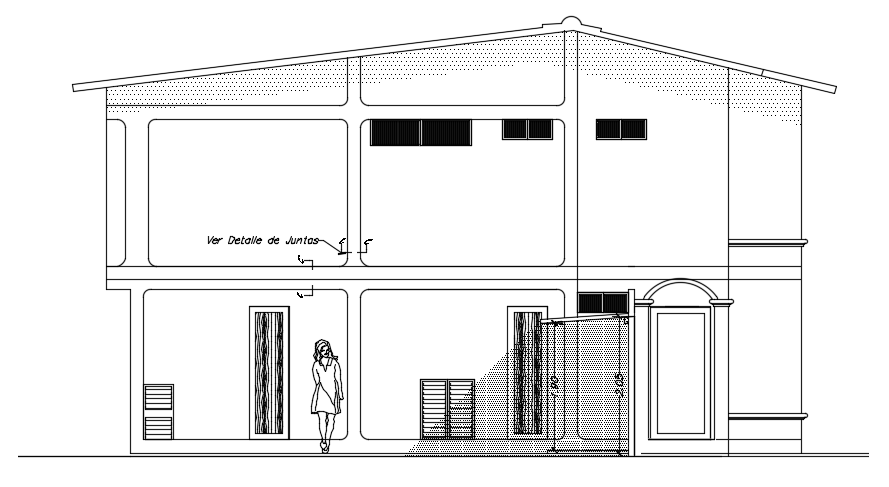 The lateral elevation view of the 7x10m architecture two story house building