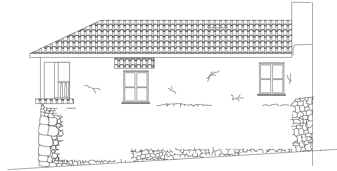 The lateral elevation view of the multifamily house building