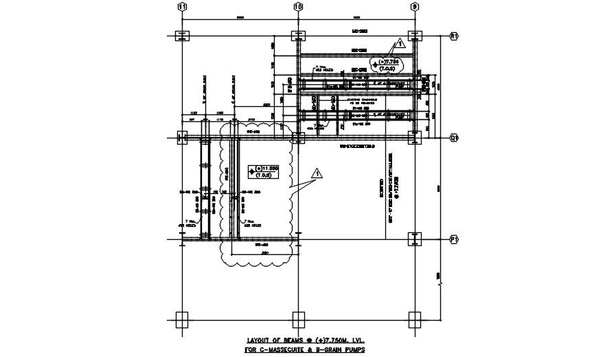 The layout of beams for Massecuite Grain pumps CAD file.Download Now |CADBULL