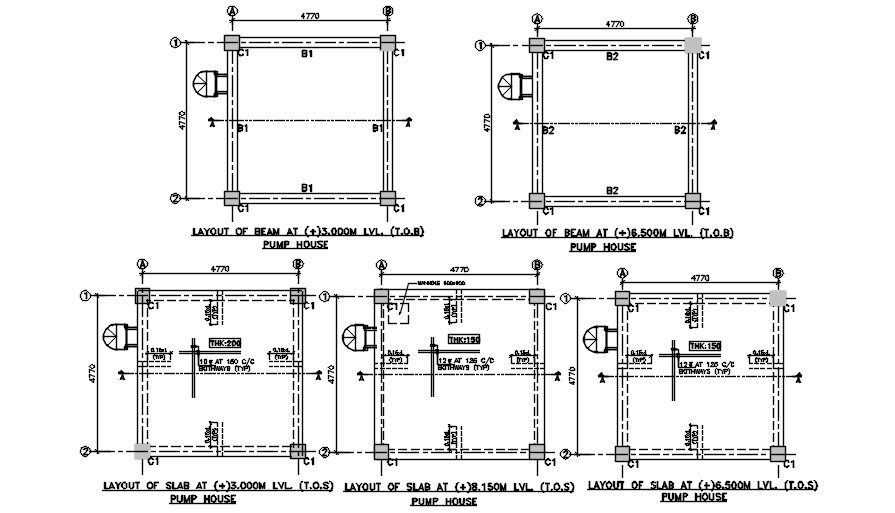 The layout of the beam at pump house section detail.Download Now free|CADBULL.