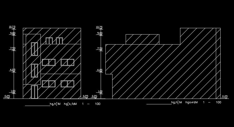 The left and back side elevation view of the 9x18m house building