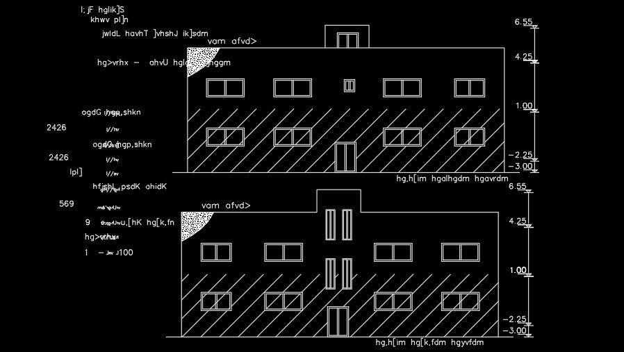 The left and right side elevation view of the 15x21m house building