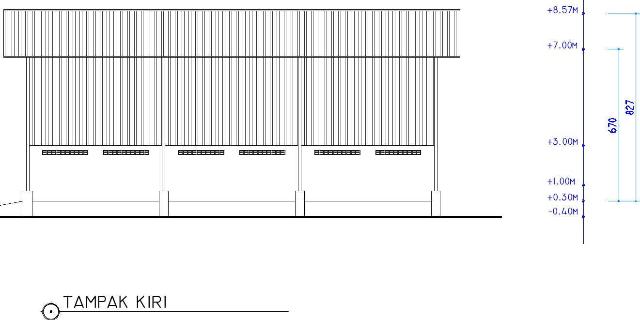 The left elevation view of the 18x12m ware house building CAD drawing