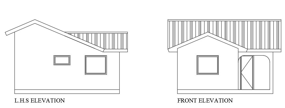 The left side and front elevation view of the 7x8m house building