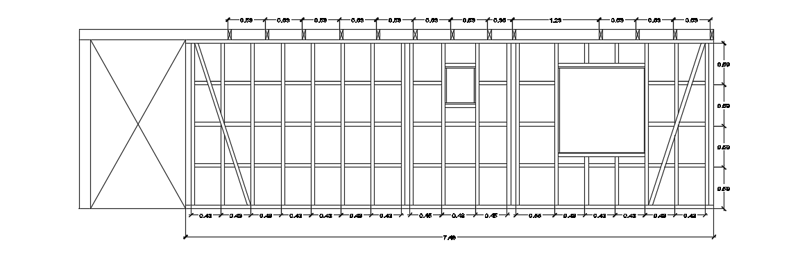 The left side bottom partition view of the 6x7m two story house building