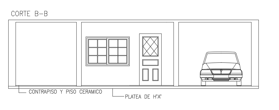 The left side cut section view of the 10x11m house building AutoCAD drawing