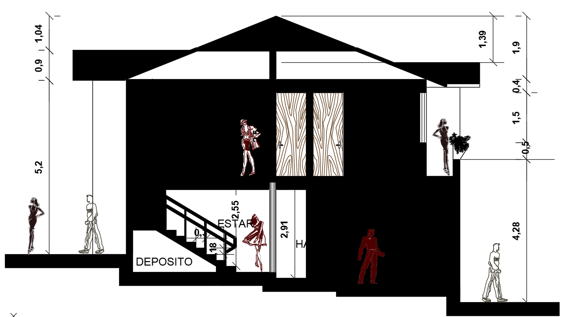The left side cut section view of the 11x24m house building drawing