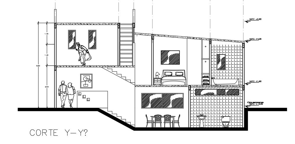 The left side cut section view of the 12x15m house building
