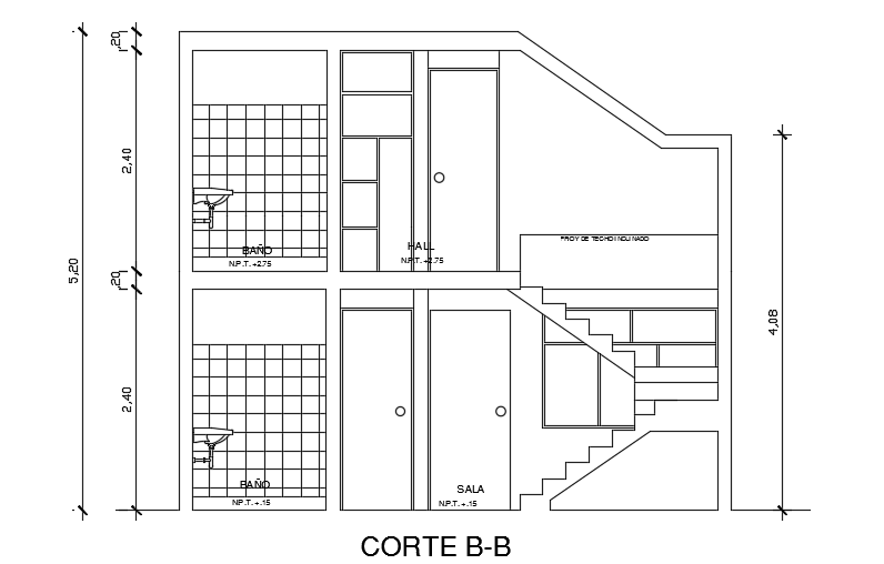 The left side cut section view of the 12x6m 3bhk house building